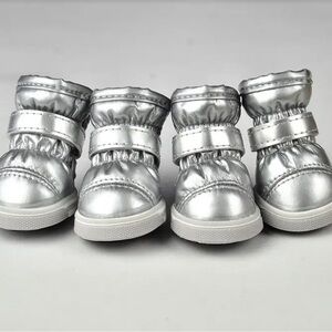 Pet Shoes Velcro Silver Metallic Snow Boots Size Small